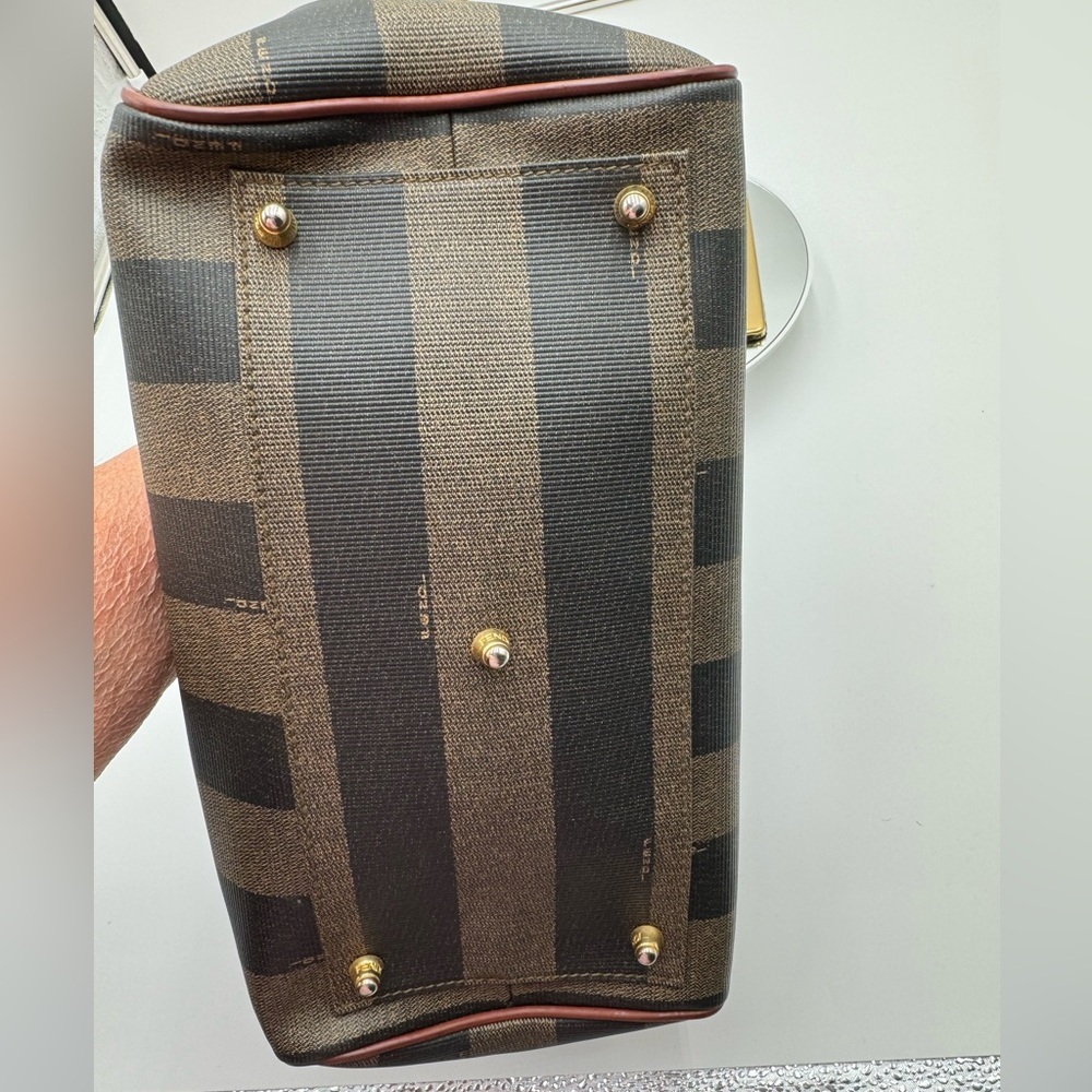 Fendi-Authentic- Pecan Canvas Boston Bag Brown / Black - Picture 12 of 16